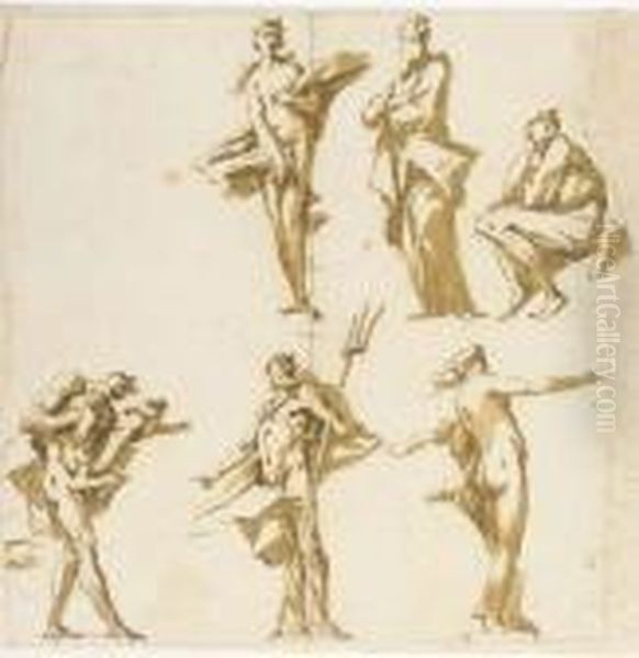 Etudes Pour Des Sculptures De Jardin: Saturne, Neptune Et Cinq Autres Figures - view 1