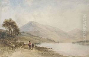 Travellers walking alongside a lake by William Leighton Leitch