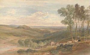 View over a farmstead, a rolling valley beyond