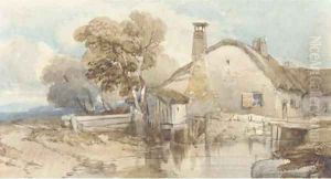 A cottage by a stream by William Leighton Leitch