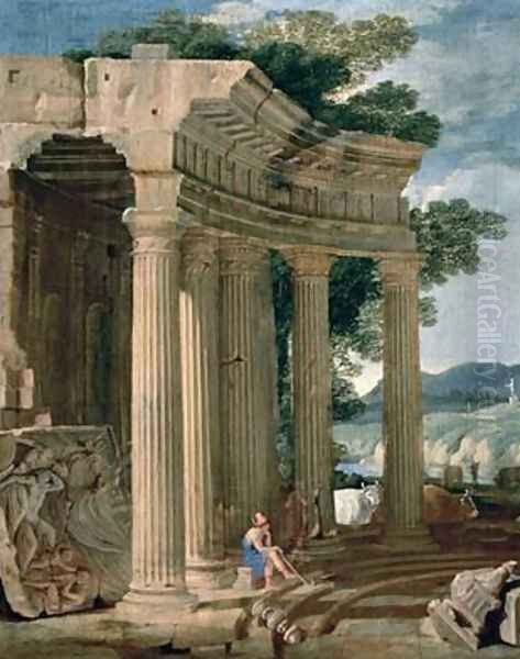 Landscape with ruins and a shepherd - view 1
