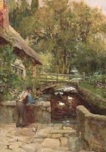 Feeding the ducks by Charles James Lewis