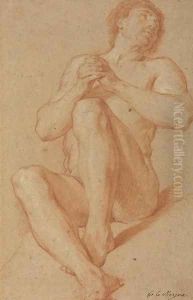A seated academic nude with his hands clasped by Francois Lemoine (see Lemoyne)