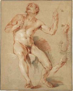 Hercules seated, his head and shoulder in shadow, with subsidiary studies of his right and left arm by Francois Lemoine (see Lemoyne)