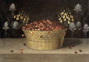 Basket of Cherries and Flowers c. 1620 by Blas de Ledesma