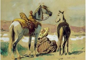 Cavalier Et Deux Chevaux, Sur Les Hauteurs De Fes by Edouard Doigneau