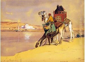 Caravane S'abreuvant Sur Les Bords Du Nil by Edouard Doigneau