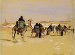La Caravane Devant Le Tombeau Des Mamelouks, Le Caire by Edouard Doigneau