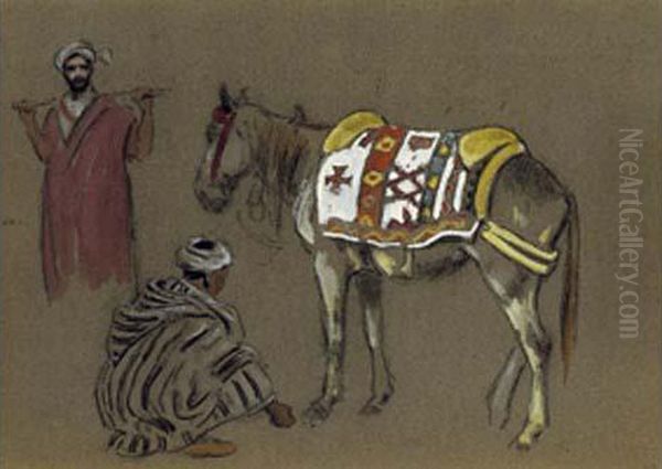 Cheval Arnache Et Deux Personnages - view 1