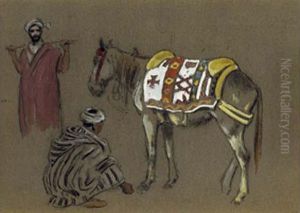 Cheval Arnache Et Deux Personnages Cheval Arnache Et Deux Personnages