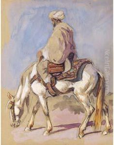 " Cavalier Et Son Cheval S'abreuvant ". by Edouard Doigneau