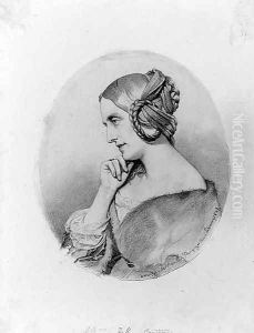 Portait of Marie de Flavigny, Comtesse d'Agoult, in profile to the left, bust-length by Henri Lehmann