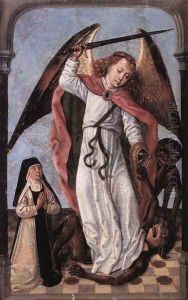 St Michael Fighting Demons 1480-1500 by Master of the Legend of St. Ursula