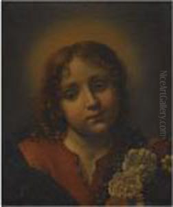 Christ, Head And Shoulders, As A Boy Holding A Garland Offlowers