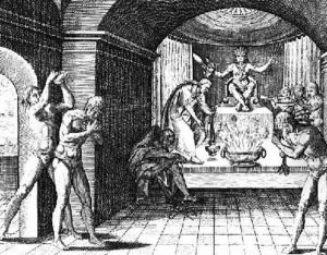 Mexican Indian religious service of penitence by Jacques le Moyne de Morgues