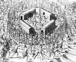 Johannes Staden Helps to Defend the Indians Who Captured Him Against the Tuppin Tkins by Jacques le Moyne de Morgues