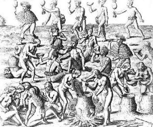 Indian Women Preparing Manioc Root by Jacques le Moyne de Morgues