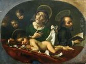 The Dream Of The Infant Saint 
John The Baptist With Saint Elizabethand Saint Zacharias Oil On Chestnut
 Panel 42 X 57cm Provenance:private Collection