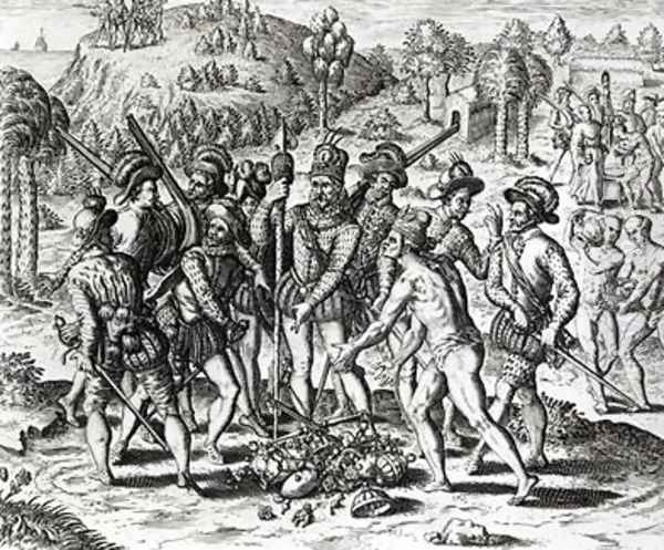 Spaniards receiving gifts from Indians - view 1
