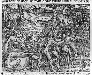 Procession of natives drinking and smoking by Jacques le Moyne de Morgues