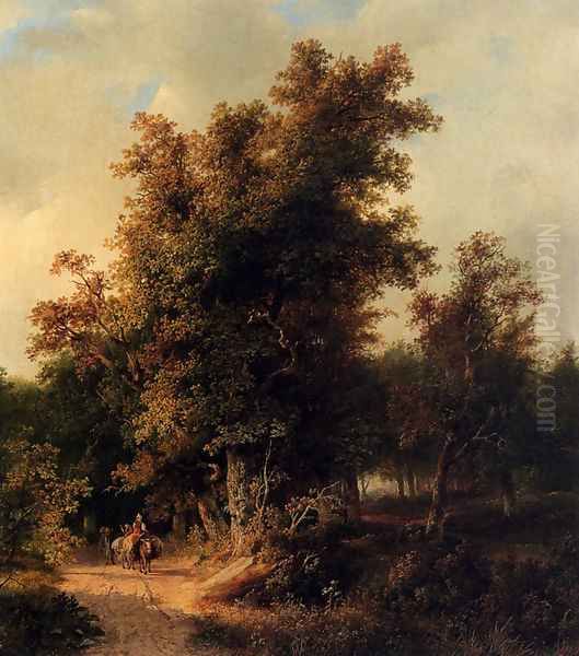 A Wooded Landcsape With Travellers On A Sandy Track - view 1