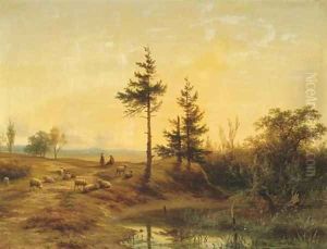 An extensive heath landscape by Cornelis Lieste