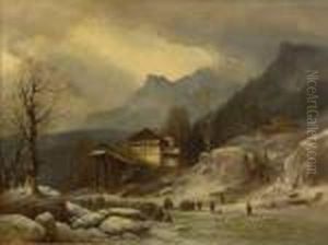 Eisvergnugen Vor Einer Wassermuhle Im Gebirge