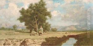 The country girl and the lamb by Francesco Lojacono