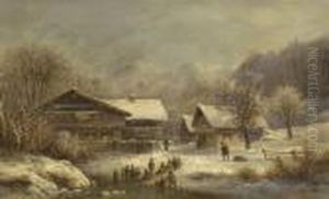 Eisvergnugen Auf Dem Dorfweiher by Anton Doll