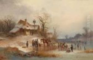 Winterlandschaft Mitreicher Figurlicher Staffage