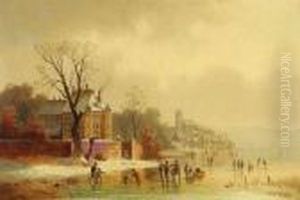 Winterlandschaft Mit Schlittschuhlaufern by Anton Doll