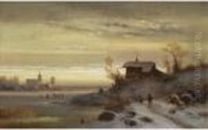 Figures In A Winter Landscape by Anton Doll