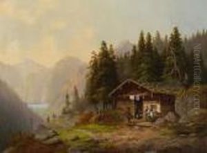 Vor Der Alm Uber Dem
Gebirgssee. by Anton Doll