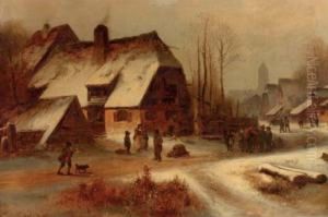 Villagers On A Snow Covered Street by Anton Doll