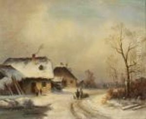 Dorfstrase Im Winter. by Anton Doll