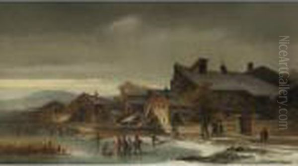 Children Playing In A Winter Landscape - view 1