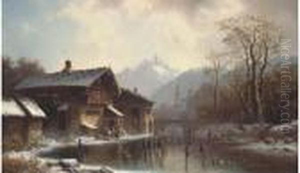 Skaters Before An Alpine Bridge - view 1
