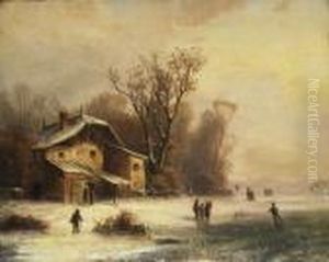 Winterlandschaft Mit Bauernhaus Am
Ufer Des Zugefrorenen Sees. Winterlandschaft Mit Bauernhaus Am
Ufer Des Zugefrorenen Sees.