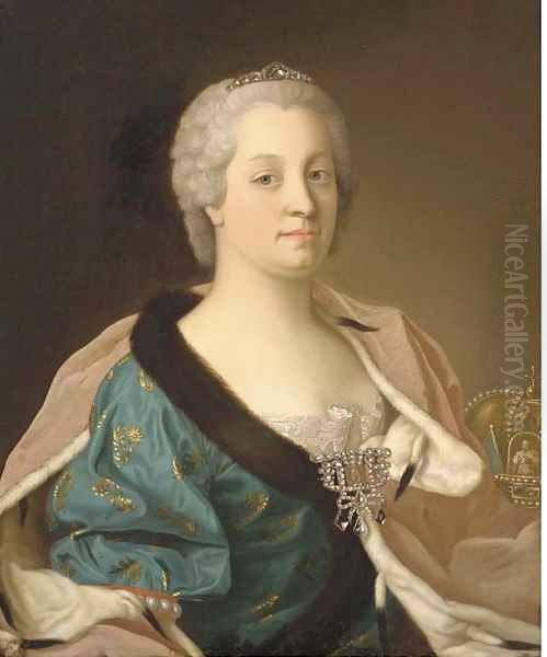Portrait of the Empress Maria Theresa (1717-1780), half-length, in a fur-lined gown, her crown beside her - view 1