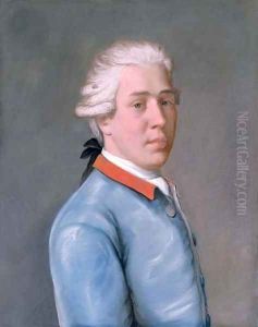 Portrait of a young Englishman, bust-length, in a blue velvet coat and red collar