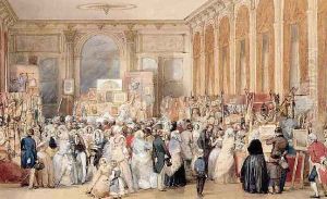 View of a charity sale for the victims of Guadeloupe in the Grand Salon of the Palais-Royal, Paris by Eugene Louis Lami