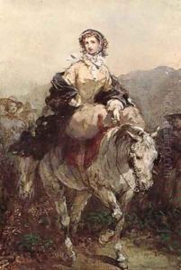 Young Woman on a Horse by Eugene Louis Lami