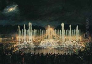Illuminated Fountain Display in the Bassin de Neptune in Honour of Prince Francisco de Assisi de Bourbon 1822-1902 by Eugene Louis Lami