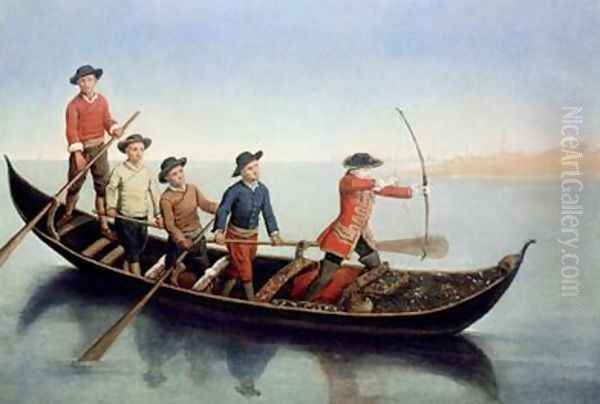 Hunting wild duck with bows and arrows - view 1
