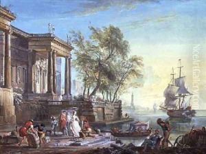 Port Scene with Setting Sun by Jean-Baptiste Lallemand