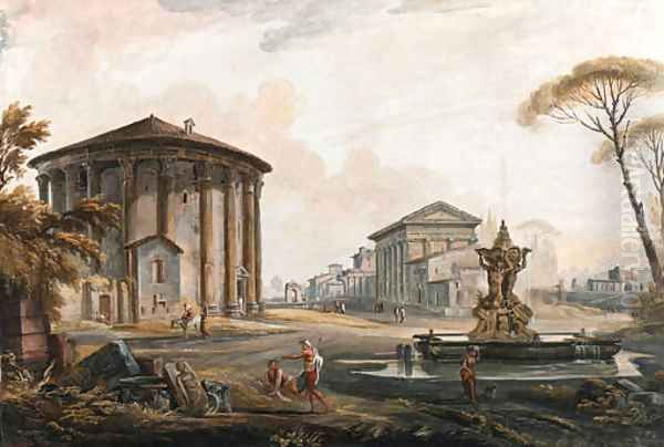 A Capriccio with the Temple of Cybel on Piazza della Bocca della Verita, the Barberini Fountain, the Temple of Antoninus and Faustina - view 1