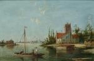 Figures In A Rowing Boat In An Estuary by William Raymond Dommersen