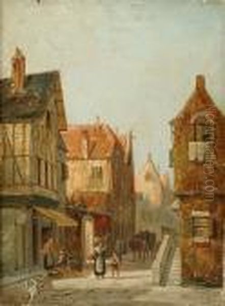 Continental Townscape With Figures - view 1