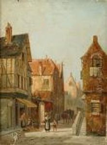Continental Townscape With Figures by William Raymond Dommersen