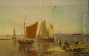 Fishing Boats On The Scheldt by William Raymond Dommersen